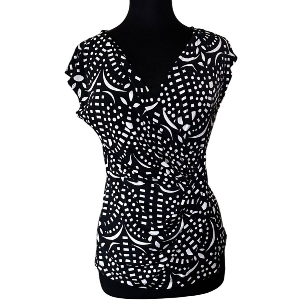 Worthington Geometric Blouse Cap Sleeve Polyester Blend Women's Size Petite S